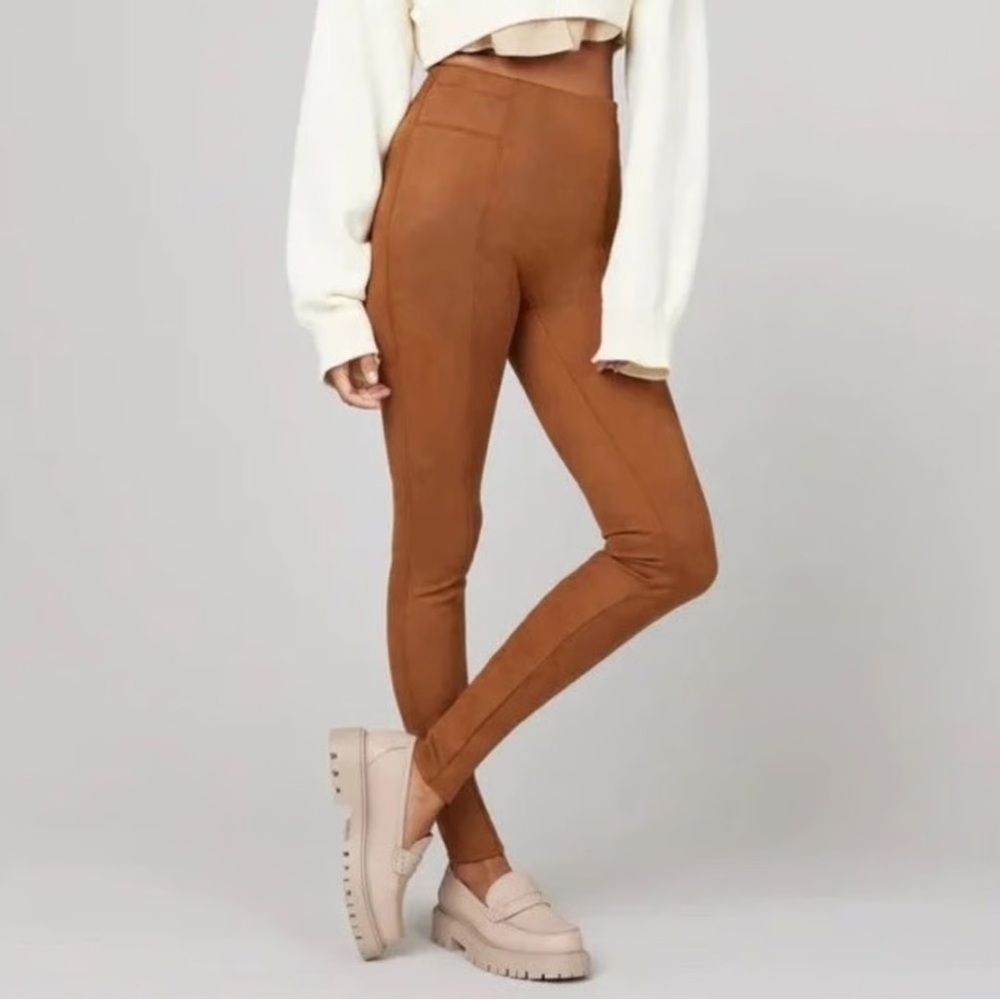 SPANX faux suede camel color leggings